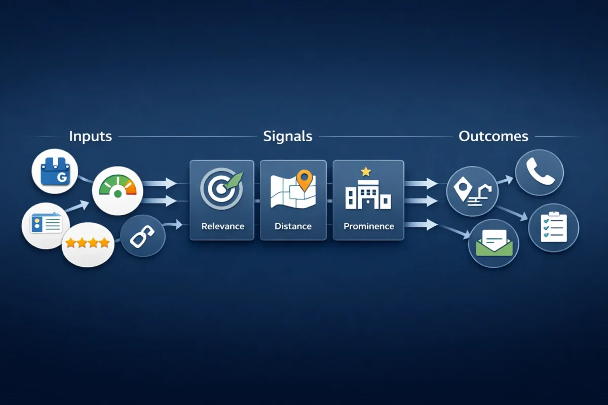Map showing the Amplify Web Design process for Local Business SEO Signals